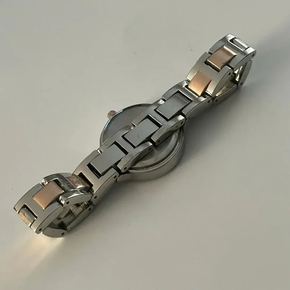 Women’s Two-tone Crystal Bezel Rose Gold Dial Watch Working New Battery